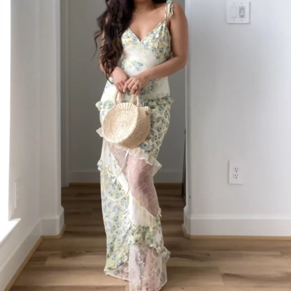 Tiered Floral Patchwork Maxi Dress with Lace Details